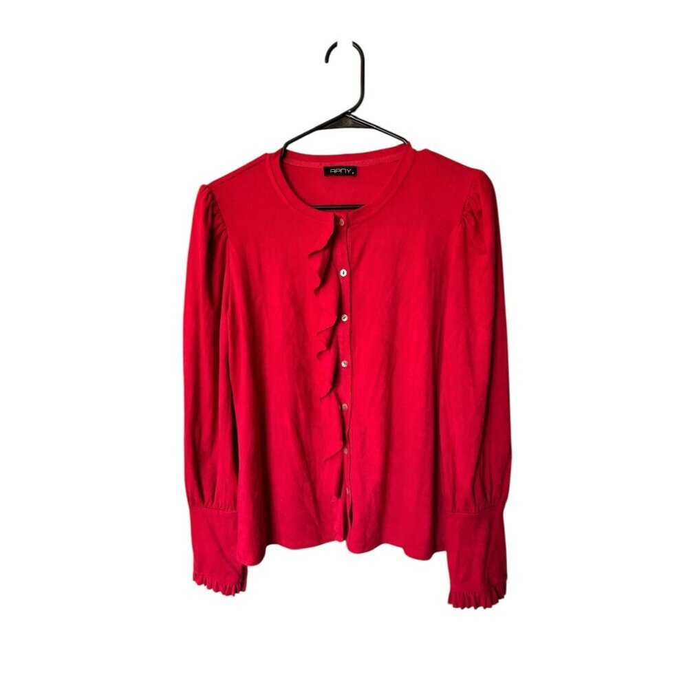 APNY Women's Red Super Soft Long Sleeve Ruffle Sleeve Top
